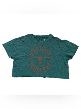 Social Culture Western Pioneers Cropped Graphic Tee Green XS